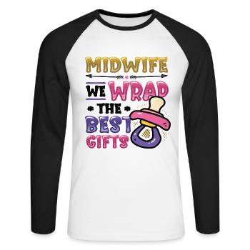 Hebamme Wir Verpacken Die Besten Geschenke - Unisex Baseballshirt langarm - Weiß/Schwarz - Vorne - Nik (191cm)