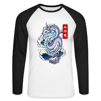 Mythe élémentaire du dragon d’eau japonais - T-shirt baseball manches longues Homme - blanc/noir - Devant - Nik (191cm)