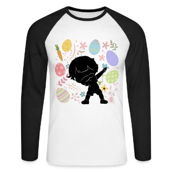 Silhouette Young Colorful Eggs Easter Costume Holiday - Unisex Long Sleeve Baseball T-Shirt - white/black - Front - Nik (191cm)