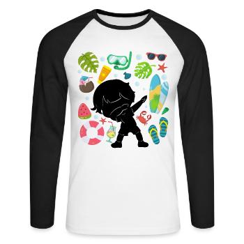 Silhouette Dabbing Boy Sommerzeit Strand Stil - Unisex Baseballshirt langarm - Weiß/Schwarz - Vorne - Nik (191cm)
