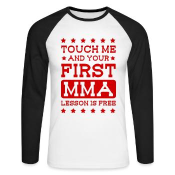 Mma Arts académiques mixtes - T-shirt baseball manches longues Homme - blanc/noir - Devant - Nik (191cm)