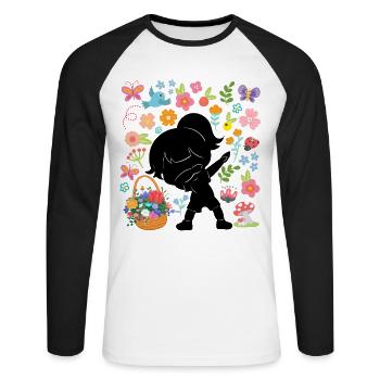 Silhouette Dabbing Girl Hippie Bouquet Spring - Unisex Long Sleeve Baseball T-Shirt - white/black - Front - Nik (191cm)