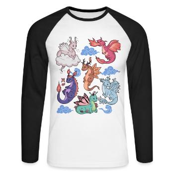 Flug Der Drachen Niedliche Elementare Mythische - Unisex Baseballshirt langarm - Weiß/Schwarz - Vorne - Nik (191cm)