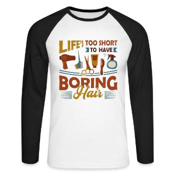La vie est trop courte pour un ennuyeux - T-shirt baseball manches longues Homme - blanc/noir - Devant - Nik (191cm)