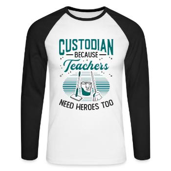 Des gardiens parce que les enseignants ont aussi besoin de héros - T-shirt baseball manches longues Homme - blanc/noir - Devant - Nik (191cm)