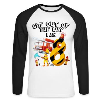 Fire engine firefighting I am 8 years old - Unisex Long Sleeve Baseball T-Shirt - white/black - Front - Nik (191cm)