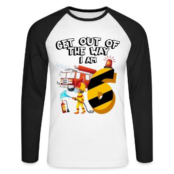 Fire engine firefighting I am 6 years old - Unisex Long Sleeve Baseball T-Shirt - white/black - Front - Nik (191cm)