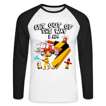 Fire engine Firefighting I am 7 years old - Unisex Long Sleeve Baseball T-Shirt - white/black - Front - Nik (191cm)