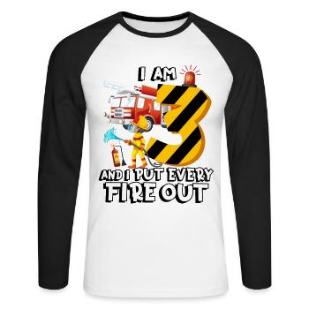 Fire engine firefighting I am 3 years old - Unisex Long Sleeve Baseball T-Shirt - white/black - Front - Nik (191cm)