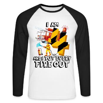 Fire engine firefighting I am 4 years old - Unisex Long Sleeve Baseball T-Shirt - white/black - Front - Nik (191cm)