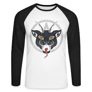 Chat à cornes démoniaque, effrayant - T-shirt baseball manches longues Homme - blanc/noir - Devant - Nik (191cm)