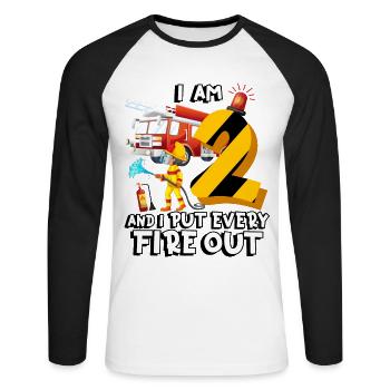 Fire engine firefighting I am 2 years old - Unisex Long Sleeve Baseball T-Shirt - white/black - Front - Nik (191cm)