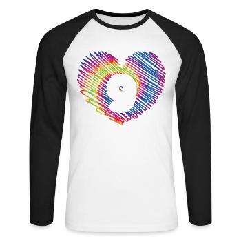 9. Geburtstag Herz Tie Dye | Tie Dye Themed - Unisex Baseballshirt langarm - Weiß/Schwarz - Vorne - Nik (191cm)