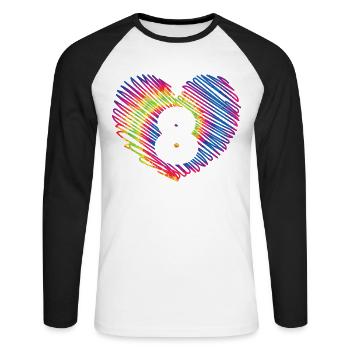 8. Geburtstag Herz Tie Dye | Tie Dye Themed - Unisex Baseballshirt langarm - Weiß/Schwarz - Vorne - Nik (191cm)