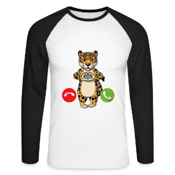 Mein Leopard Ruft An - Unisex Baseballshirt langarm - Weiß/Schwarz - Vorne - Nik (191cm)