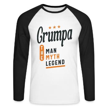 Grumpa The Man Myth Legend - Grandpa Dad - Unisex Long Sleeve Baseball T-Shirt - white/black - Front - Nik (191cm)