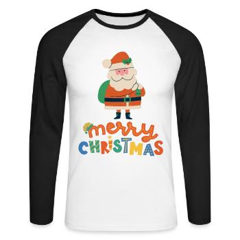 Joyeux Noël Drôle de Chemise de Noël - T-shirt baseball manches longues Homme - blanc/noir - Devant - Nik (191cm)