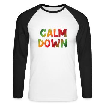 Relaxation and relaxation. Just Calm Down - Unisex Long Sleeve Baseball T-Shirt - white/black - Front - Nik (191cm)