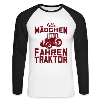 Echte Mädchen fahren Traktor Trecker Landwirt ! - Unisex Baseballshirt langarm - Weiß/Schwarz - Vorne - Nik (191cm)