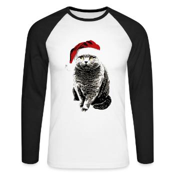 Britisch Kurzhaar Katze mit Weihnachtsmütze xmas - Unisex Baseballshirt langarm - Weiß/Schwarz - Vorne - Nik (191cm)