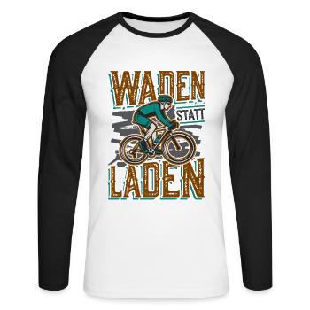 Waden Statt Laden, Mountain Bike - Unisex Baseballshirt langarm - Weiß/Schwarz - Vorne - Nik (191cm)