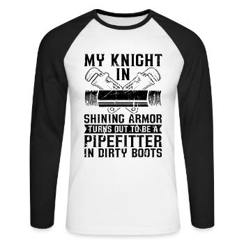 My Knight In Shining Pipefitter Pipes Pipefitters - Unisex Long Sleeve Baseball T-Shirt - white/black - Front - Nik (191cm)
