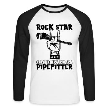 Pipefitter Rock Star Cleverly Laborer Pipefitters - Unisex Long Sleeve Baseball T-Shirt - white/black - Front - Nik (191cm)