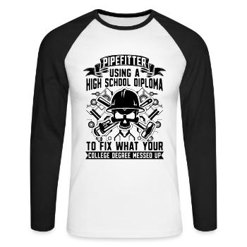 Pipefitter Using A High School Laborer Pipefitters - Unisex Long Sleeve Baseball T-Shirt - white/black - Front - Nik (191cm)