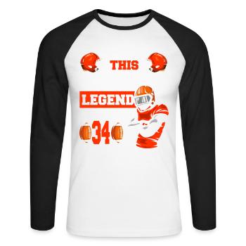 This sports legend is now 34, rugby game 34. - Unisex Long Sleeve Baseball T-Shirt - white/black - Front - Nik (191cm)