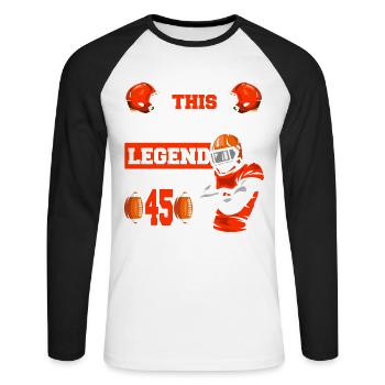 Diese Sportlegende Ist Jetzt 45, Rugbyspiel 45. - Unisex Baseballshirt langarm - Weiß/Schwarz - Vorne - Nik (191cm)
