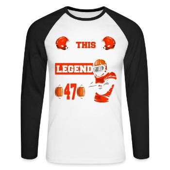 Diese Sportlegende Ist Jetzt 47, Rugbyspiel 47. - Unisex Baseballshirt langarm - Weiß/Schwarz - Vorne - Nik (191cm)