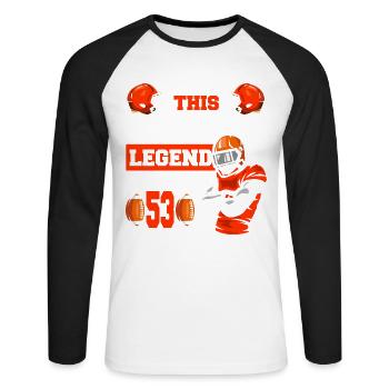 Cette légende du sport a maintenant 53 ans, match de rugby 53. - T-shirt baseball manches longues Homme - blanc/noir - Devant - Nik (191cm)