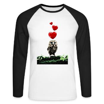 Hibou mignon aux cœurs vintage - T-shirt baseball manches longues Homme - blanc/noir - Devant - Nik (191cm)