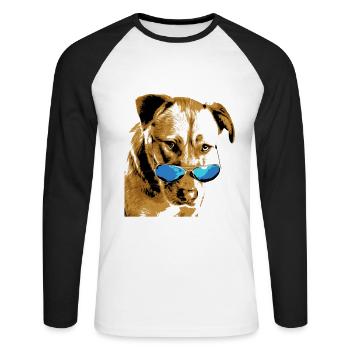 Hund mit Sonnenbrille Retro Vintage Style - Unisex Baseballshirt langarm - Weiß/Schwarz - Vorne - Nik (191cm)