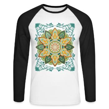 Vintage Design Mandala Design Vintage Mandala - T-shirt baseball manches longues Homme - blanc/noir - Devant - Nik (191cm)
