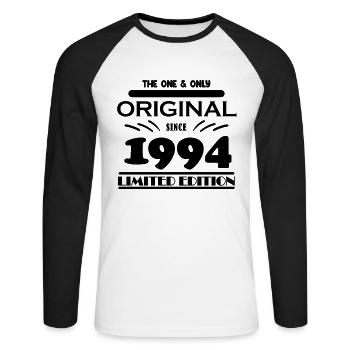 1994 - Year of construction 1994 - Born 1994 - Unisex Long Sleeve Baseball T-Shirt - white/black - Front - Nik (191cm)