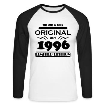 1996 - Baujahr 1996 - Jahrgang 1996 - Unisex Baseballshirt langarm - Weiß/Schwarz - Vorne - Nik (191cm)