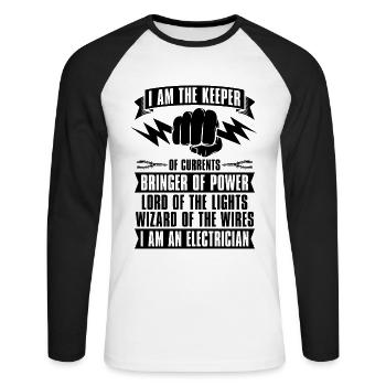 I Am The Keeper Of The Repair Worker Electrician - Unisex Long Sleeve Baseball T-Shirt - white/black - Front - Nik (191cm)