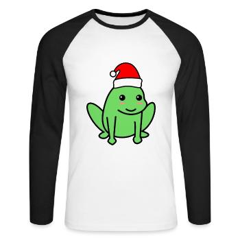 Frosch Comic Weihnachten Xmas - Unisex Baseballshirt langarm - Weiß/Schwarz - Vorne - Nik (191cm)