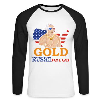 Gold Rushington July 4 Independence Day - Unisex Long Sleeve Baseball T-Shirt - white/black - Front - Nik (191cm)