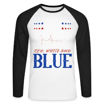 My patriotic heart beats red-white-blue - Unisex Long Sleeve Baseball T-Shirt - white/black - Front - Nik (191cm)