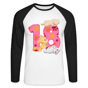 Chaton de 18e anniversaire | Chemise d’anniversaire de chat - T-shirt baseball manches longues Homme - blanc/noir - Devant - Nik (191cm)