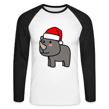 Nashorn Weihnachten Comic Xmas - Unisex Baseballshirt langarm - Weiß/Schwarz - Vorne - Nik (191cm)
