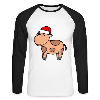 Kuh Comic Weihnachten Xmas - Unisex Baseballshirt langarm - Weiß/Schwarz - Vorne - Nik (191cm)