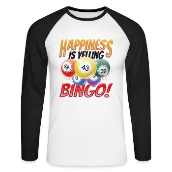 Happiness is screaming bingo - Unisex Long Sleeve Baseball T-Shirt - white/black - Front - Nik (191cm)