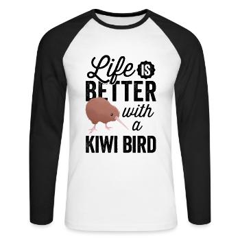 Tout va mieux avec Kiwi Bird New Zealand Kiwi - T-shirt baseball manches longues Homme - blanc/noir - Devant - Nik (191cm)