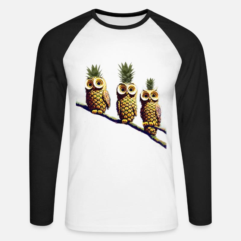 Ananas Eulen - Unisex Baseballshirt langarm - Weiß/Schwarz