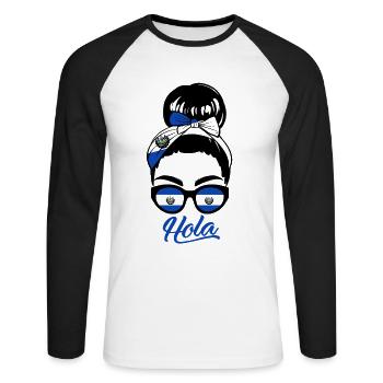 El Salvador Woman - Unisex Long Sleeve Baseball T-Shirt - white/black - Front - Nik (191cm)
