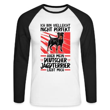 Mein Deutscher Jagdterrier liebt mich - Unisex Baseballshirt langarm - Weiß/Schwarz - Vorne - Nik (191cm)