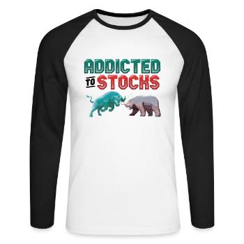 Addicted to Stocks, Bull Bear Stock Market - Unisex Long Sleeve Baseball T-Shirt - white/black - Front - Nik (191cm)
